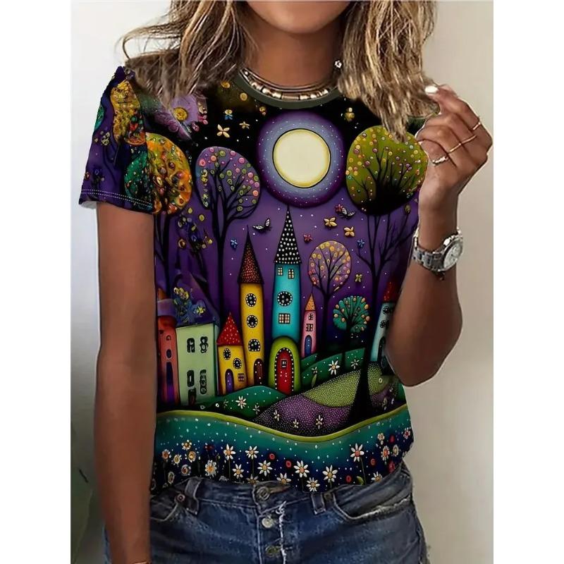T-shirt Estiva alla Moda Stampata in 3D da Donna Traspirante Casual