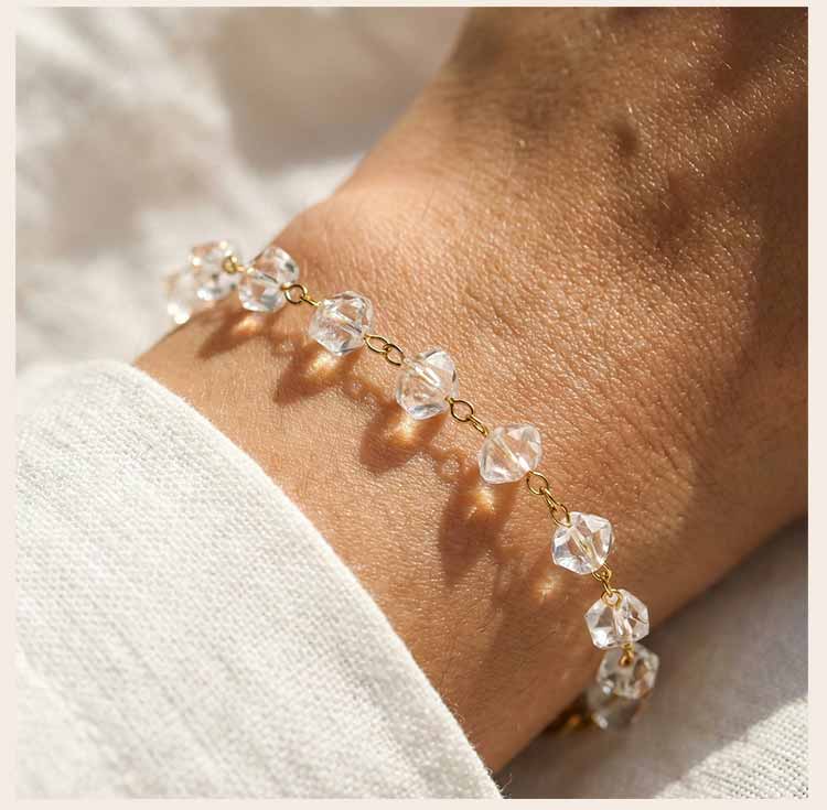 Irregular Transparent Crystal Bead Anklet, Stainless Steel Anklet, Waterproof Foot Jewelry for Women, Summer Beach Boho Jewelry