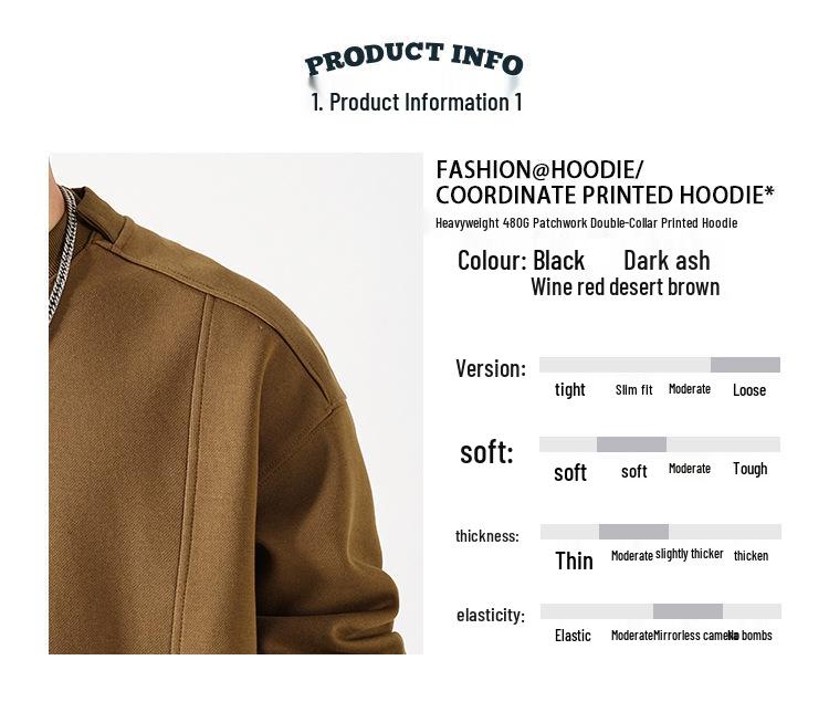 Men's Autumn Heavyweight Minimalist Double-Layer Collar Sweatshirt - Japanese Style, Spliced Round Neck, Trendy Loose Fit
