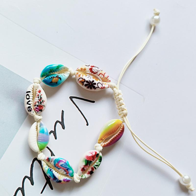 Braccialetto Intrecciato Fai da Te Bianco/colorato, Braccialetto da Donna con Conchiglie Colorate, Moda Estiva, Esterno Spiaggia Lunghezza Regolabile, Pittura a Mano