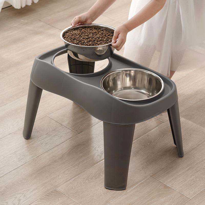 Pet Food Bowl Dog Folding Bowl Large Dog Elevated Neck Protection Double Bowl Cat Stainless Steel Bowl Anti-Spill Drinking Bowl