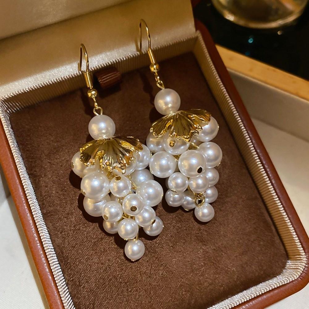 Leaf and Grape Pearl Tassel Ear Hook Grape Cluster Tassels Vintage Dangle Earrings  Daily