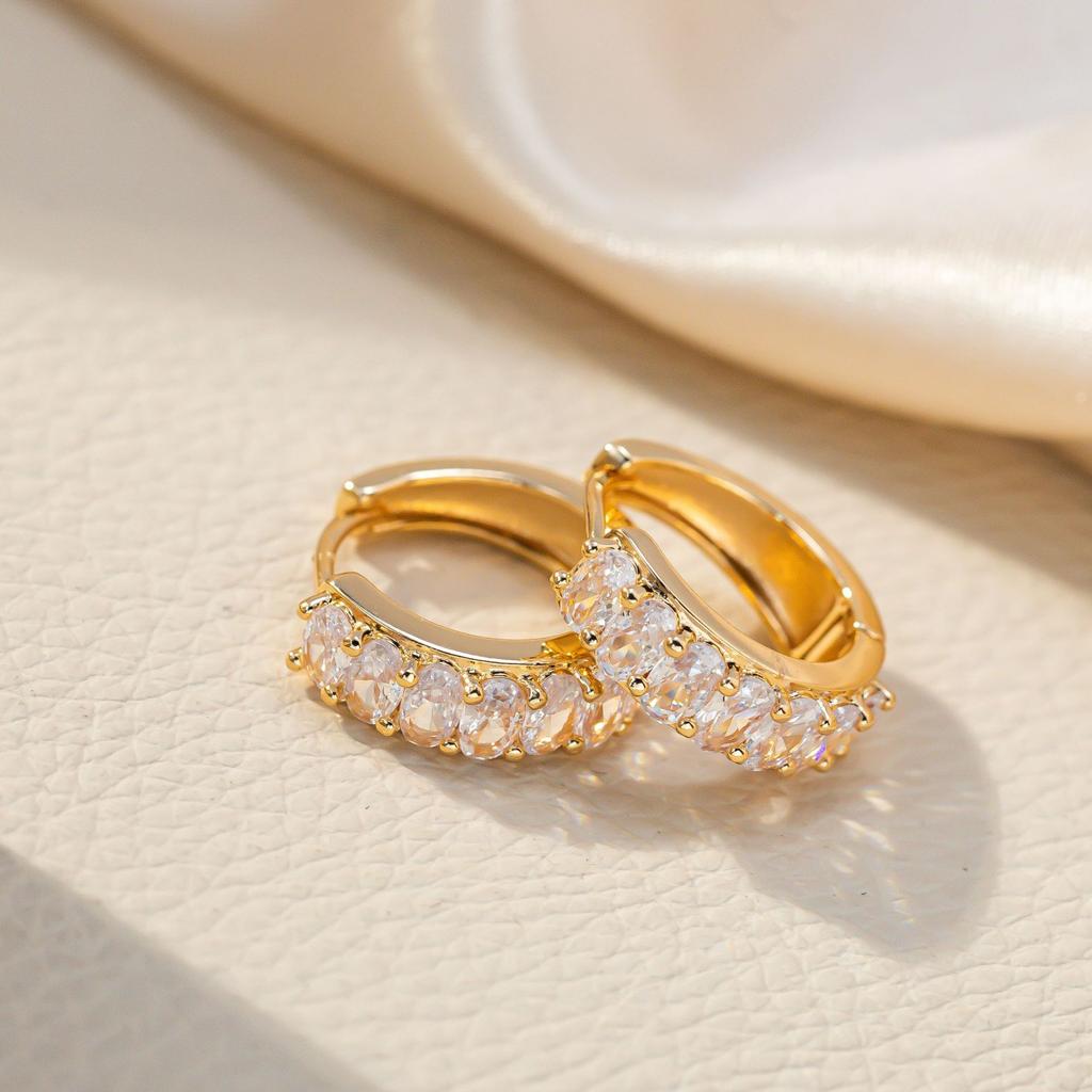 Luxury Female White Zircon Stone Hoop Earrings Elegant Yellow Gold Color Wedding Jewelry For Women