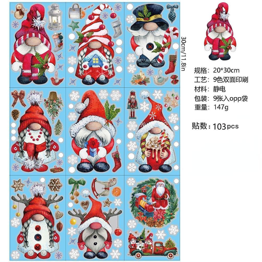9 Hojas Adhesivos Navideños para Ventana Elfos Decoraciones Navideñas para Pegatinas de Ventana