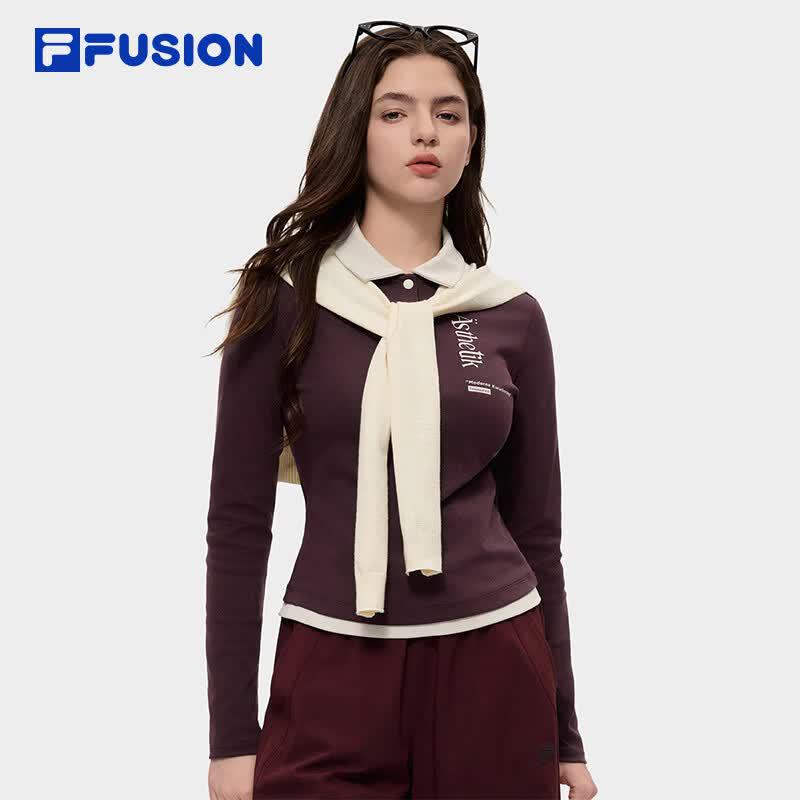 FILA FUSION Women s Slim-Fit Mock Two-Piece Knit Polo Long-Sleeve Shirt S