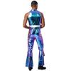 Mens 70s Jumpsuit Shiny Metallic Lapel Collar Sleeveless High Waist Flared Pants Disco Dance Singer Outfit