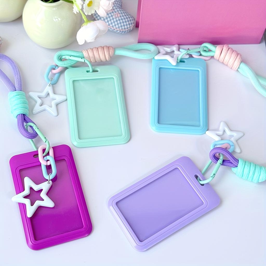 Cute Keychain Wristlet Lanyard Colorful Star Retractable Spring Lanyard with ID card Holder Accessories Gifts for Women