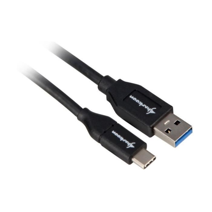 Câble USB 3.1 - SHARKOON - Modèle 404495102114 - Noir - Transfert 10 Gb/s - Type A vers C