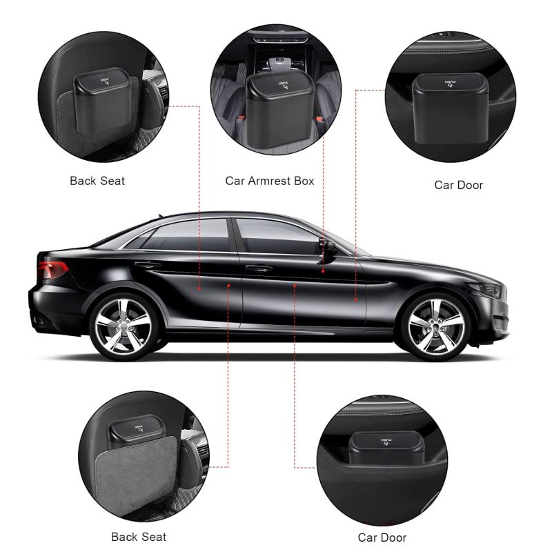 Car Trash Can Bin with Lid Small Leakproof Car Garbage Can Mini Vehicle Trash Bin Garbage Dustbin Organizer Container