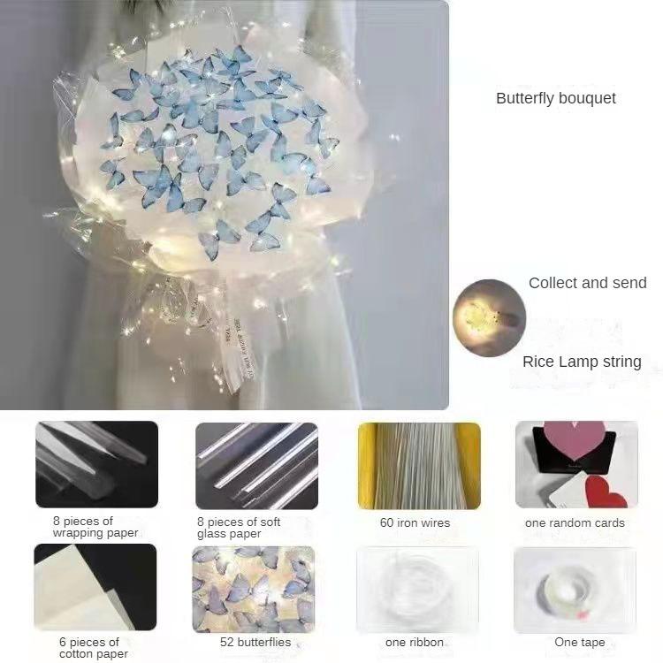 Butterfly Bouquet DIY Handmade Material Bag for Girlfriends Birthday Gift High-end Feeling Girls Table Decoration for Wedding