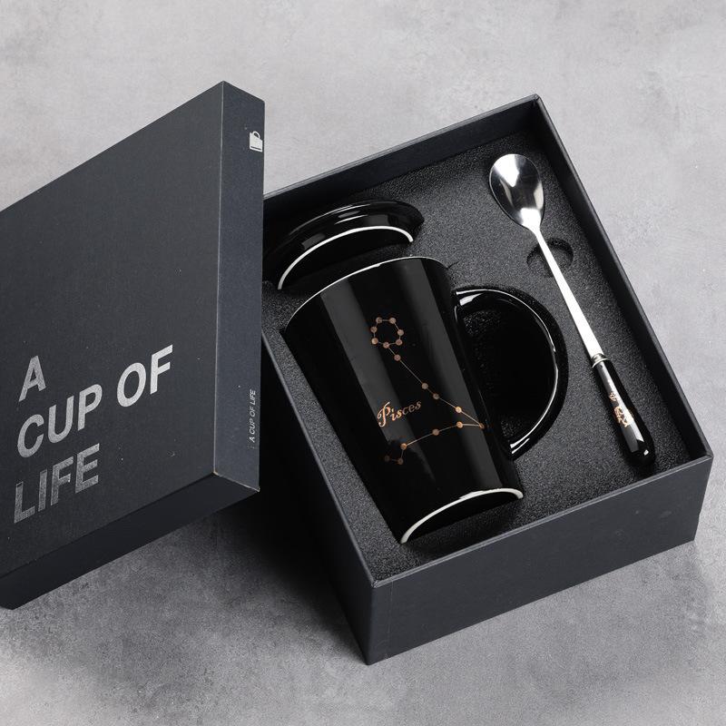 12 Twelve Constellation Ceramic Cups, Water Cups, Gift Box Set, Coffee Cup With Lid Spoon