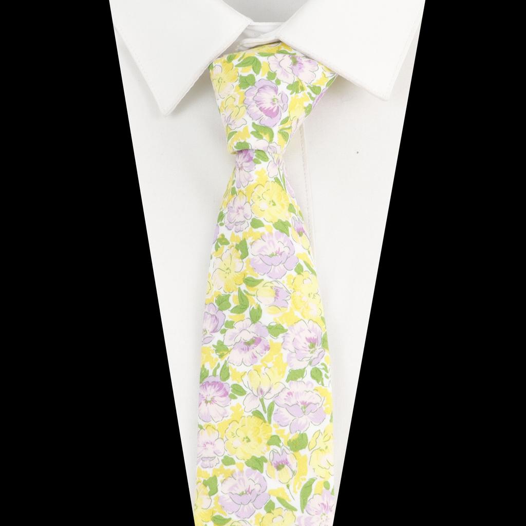 New Cotton Floral Tie For Men Women Soft Gentle Elegant Flower Necktie White Blue Yellow Narrow Skinny Wedding Party Accessories