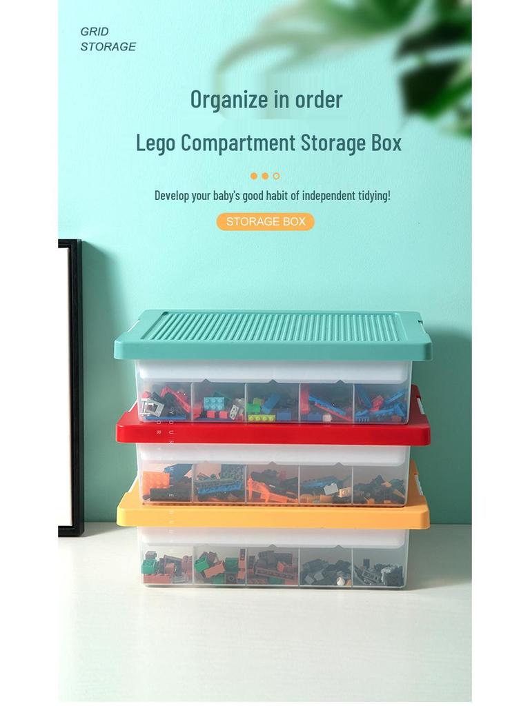 Scatola Trasparente per Giocattoli per Blocchi da Costruzione con Coperchio - Organizer per Bambini