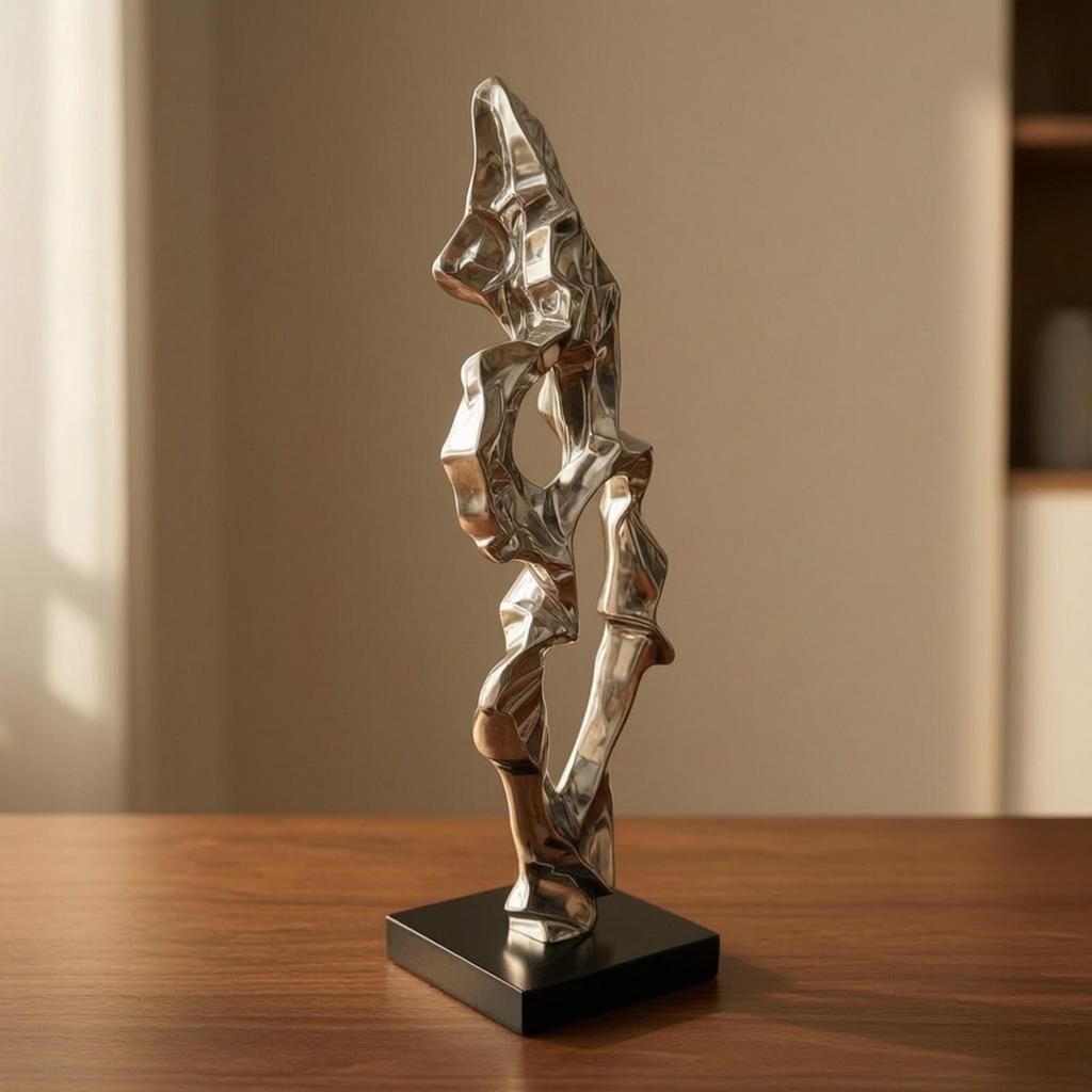 Faceted Abstract Sculpture with Square Base Minimalist for Office Desks, Hotels