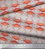 Soimoi Beige Japan Crepe Satin Fabric Crabs Ocean Print Fabric by the metre 42 Inch