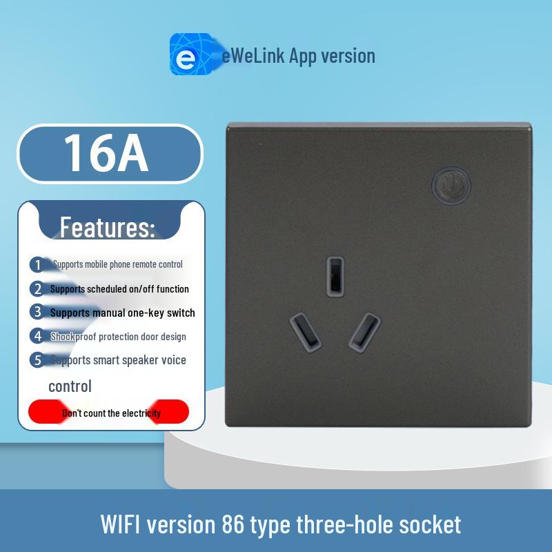 eWeLink Smart WiFi Wall Socket 86 Type 10A - Remote, Voice-Controlled App for Mobile
