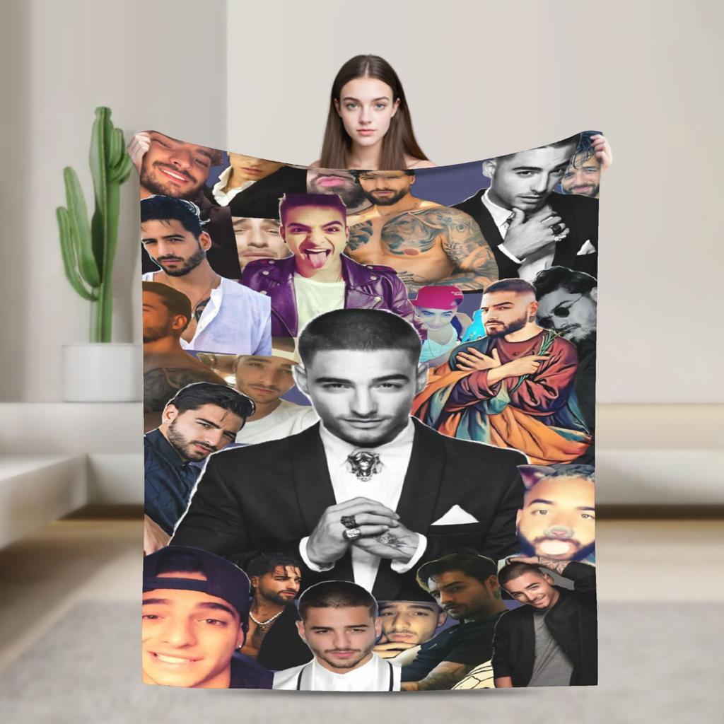 Maluma Colombian Singer Photo Collage Blankets Camping Flannel Throw Blanket For Bedroom Soft Warm Custom Quality Bedspread Gift
