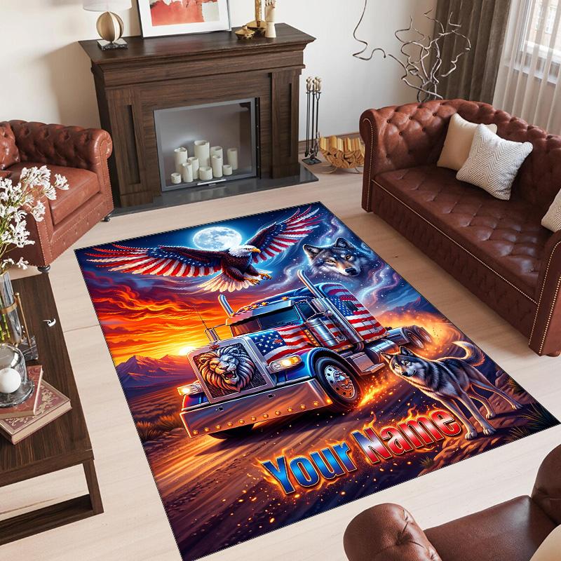 Truck Theme Crystal Velvet Rug Personalized Custom Name Text Soft Floor Mat Home Decor