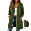 Veste longue à capuche pour femme avec double fermeture éclair, manches longues et poches
