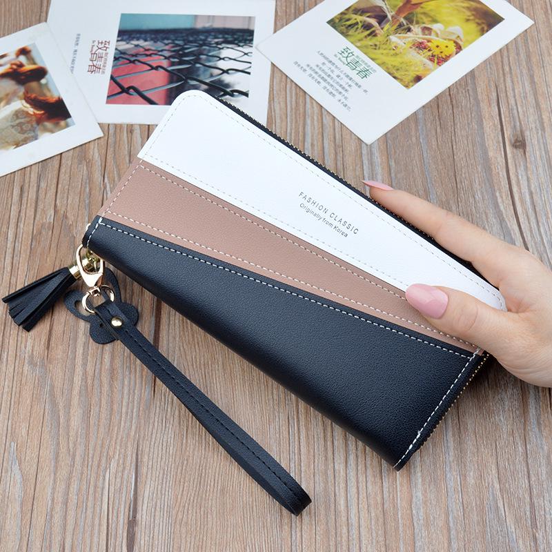 Women s Long Zip Wallet Korean Style Color Block Clutch with Large Capacity Coin Purse and Phone Pocket 980₽