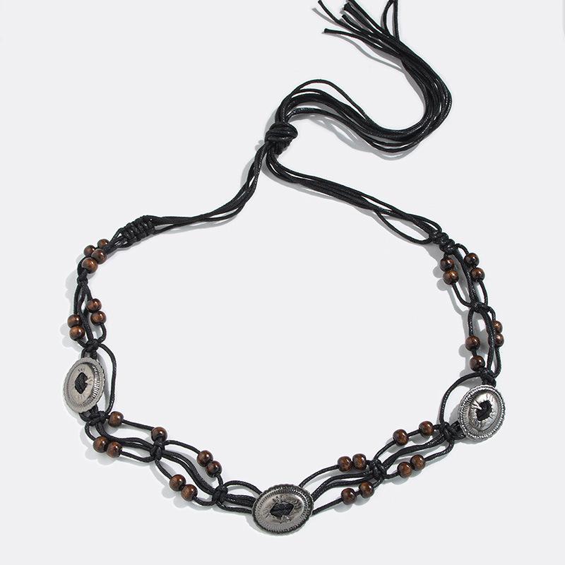 

Bohemian Belt Ethnic Style Belt Hand-woven Wooden Beads Leisure Vacation Waist Rope 170cm