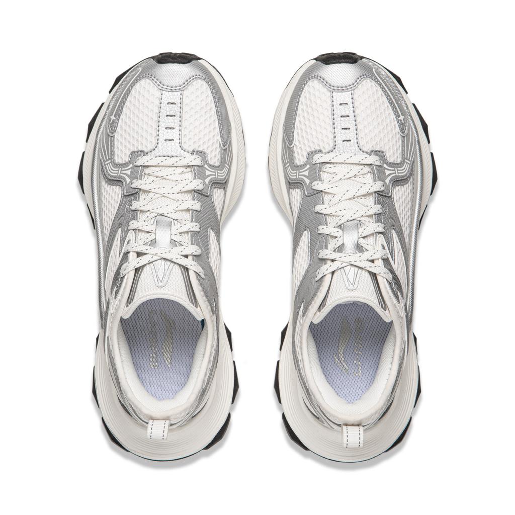 Li Ning Slip Resistant, Abrasion Resistant, Breathable Low top Chunky Sneakers Women's White Silver AGCW056-8