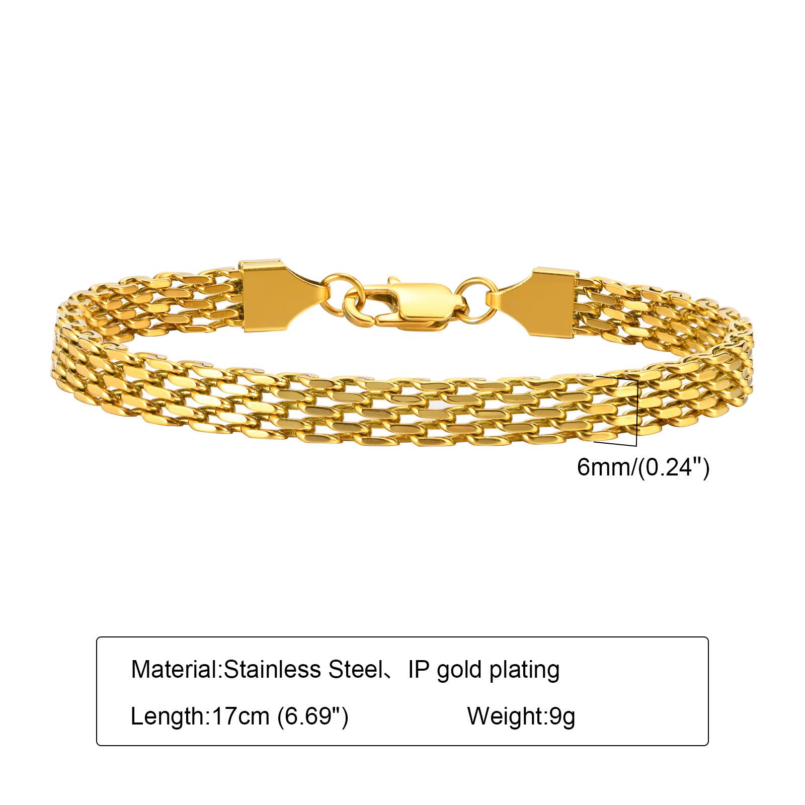 

Stainless Steel Chain Women Bracelet, Wide Brand Mesh Link Adjustable Wristband, 18k PVD Gold Plated Vintage Jewelry