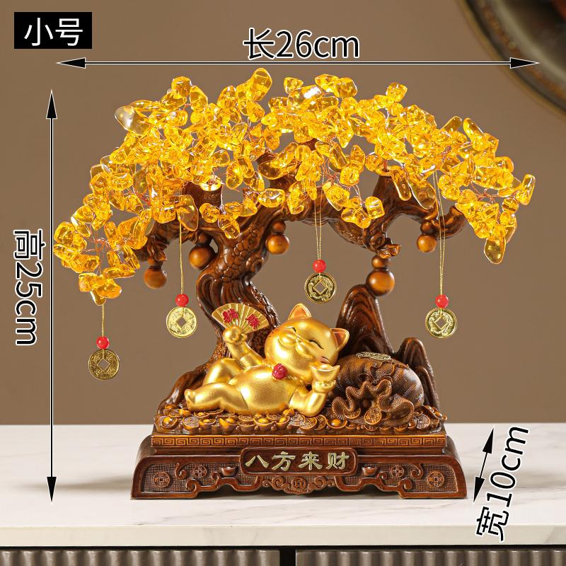 1pc Resin Wealth Cat Ornament Wealth Tree Ornament Home Decoration Resin Crafts Housewarming Gift Chinese Desktop Decoration