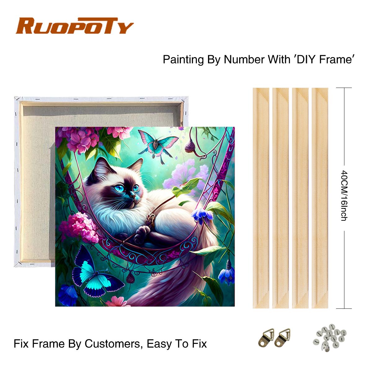 

Рамка для рисования бабочек по номерам для взрослых, наборы для кошек, животных, краска по номерам, стартовый набор, поделки своими руками для домашнего искусства, 40x40 см 40x40cm Diy Frame