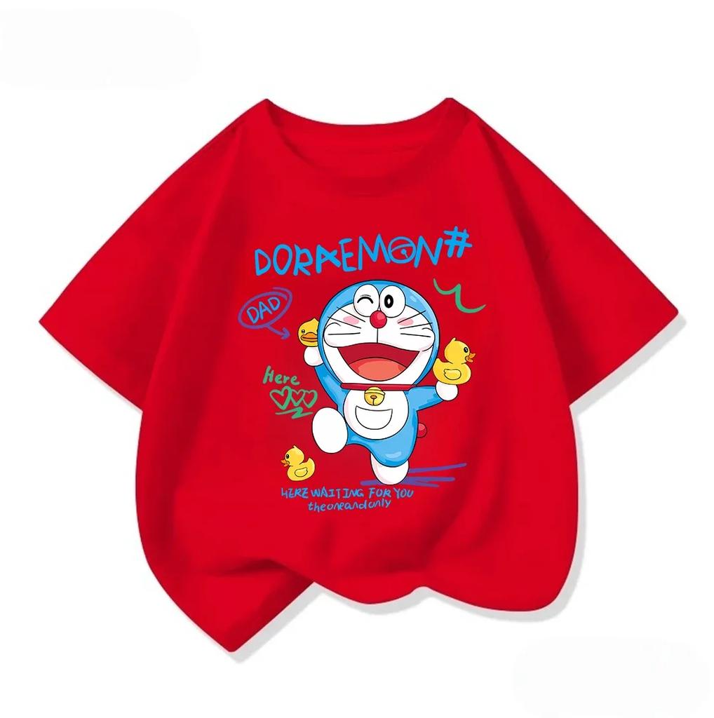 Summer Children Crew Neck T Shirt Fashion Cartoon Print Cute Street Style Tops Doraemon Boys Girls Outfit 314Y