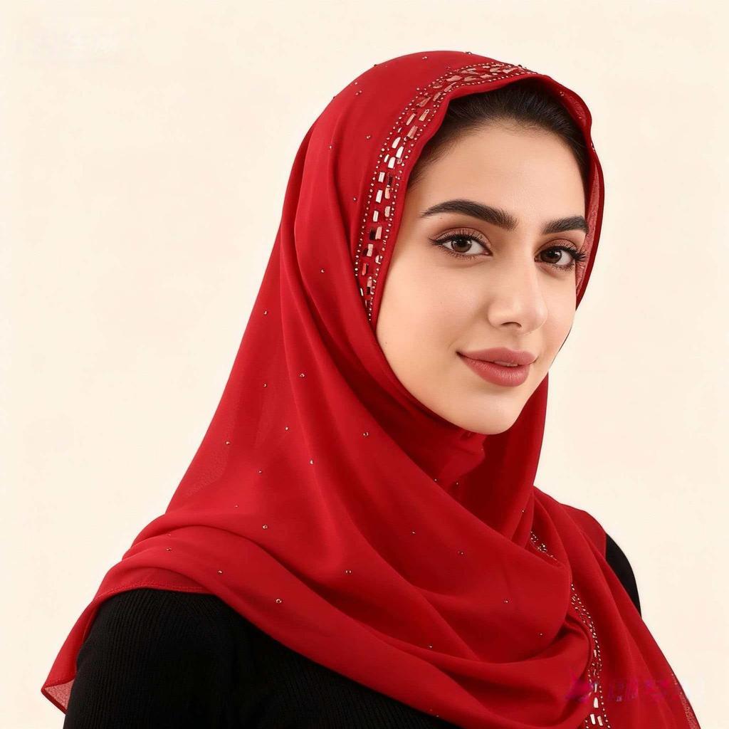Pearl Chiffon Rhinestone Ethnic Scarf Shawl