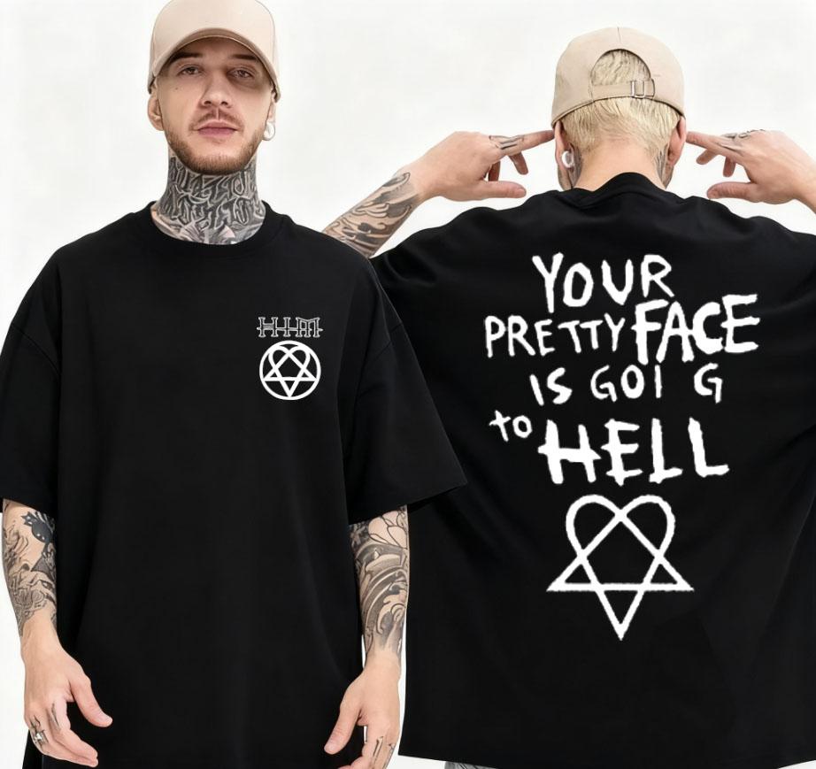 Your Beautiful Face Is Going To Hell Tshirt He Ville Valo Mens Retro Harajuku Mens Summer Highquality Loose Cotton Tshirt