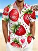 Plus Size Men'S Multi-Button Short Sleeve Shirt Strawberry Pattern Casual Stand Collar Short Sleeve Shirt Large Size Red Heart Embellishment Print