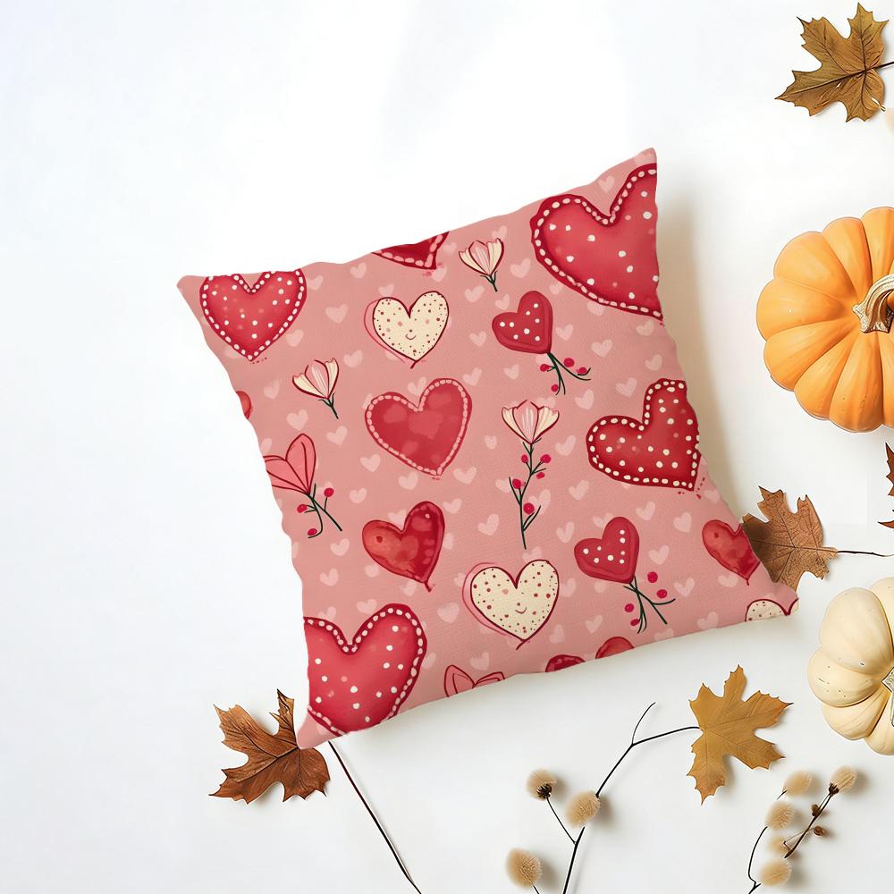Casual Red Pink Fashion LOVE Style Cushion Cover Washable Linen Pillowcase Soft for Daily Sofa Bed Home Room Decor