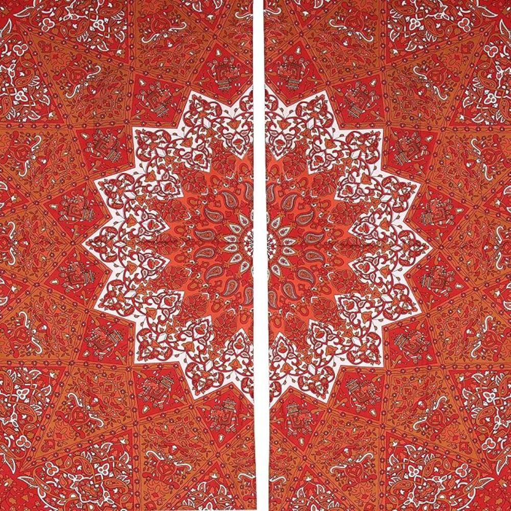Bless International Beautiful Indian Bohemian Psychedelic Hippie Tree of Life Window Curtain Panels for Bedroom, Living, Balcony (Red Star)