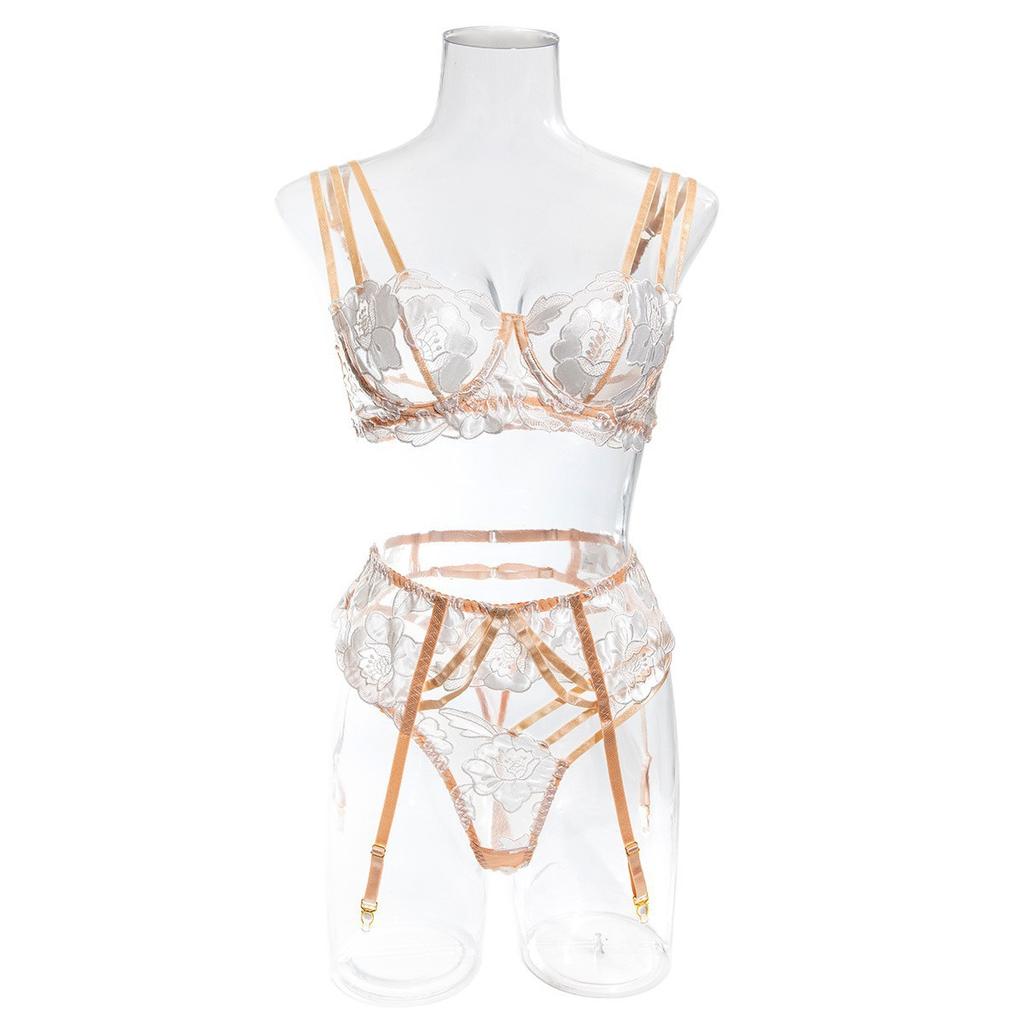 New popular sexy flower embroidery French underwear mesh stitching gather fun pure desire multi-piece underwear women