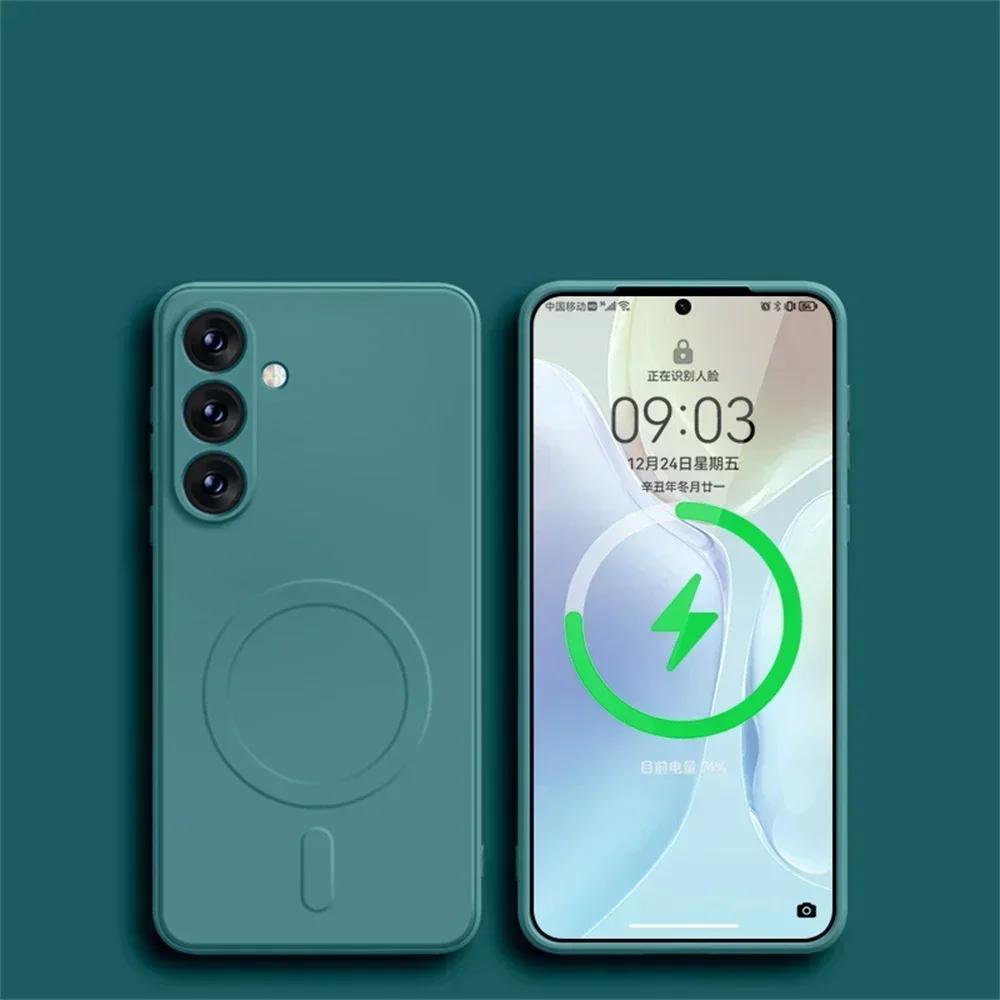 Magnetyczne Etui do Bezprzewodowego Ładowania Magsafe Dla Samsunga Galaxy S26 S25 S24 Ultra S23 S22 S21 A55 A15 A35 A05 Pokrowiec z Płynnego Silikonu