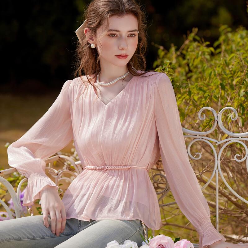 Women's French Style V-Neck Ruffle Blouse