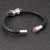 Men's Black Braided Leather Bracelet with Stainless Steel Skull Design Cool Wristband