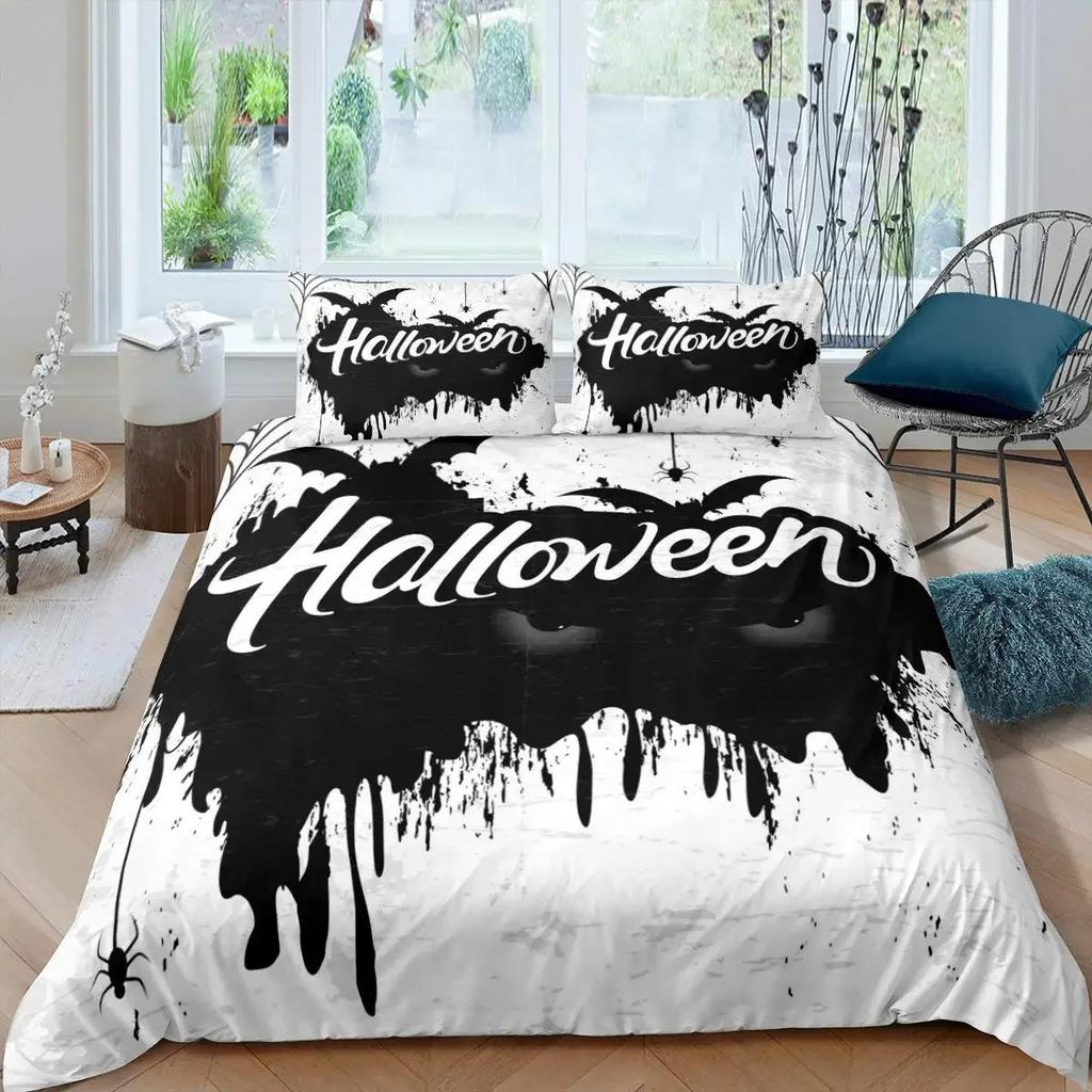 Dark Night Halloween Moon Bat 3D Printed Bedding Set Cozy Soft Duvet Cover Set King Queen Twin Size Halloween Gift Bedroom Decor