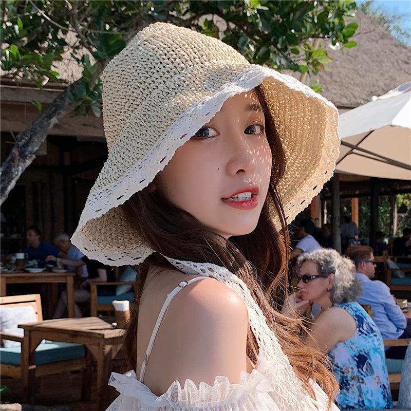 Internet Celebrity Straw Hat Female Summer Lace Strap Beach Hat Small Fresh Seaside Vacation Sun Visor Hat Strap