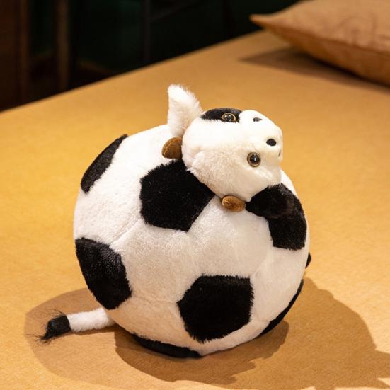 Soccer Cow Plush Toy Adorable Cow Pillow Soft Stuffed Animal Cute Cuddly Gift for Kids Birthday Nursery Decor