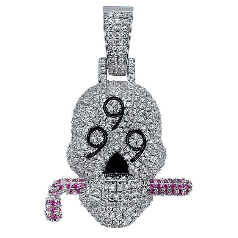 European and American Personalized Gold and Silver Trendy Brand Skull Pendant Micro Inlaid with Zircon Mens Necklace Accessories