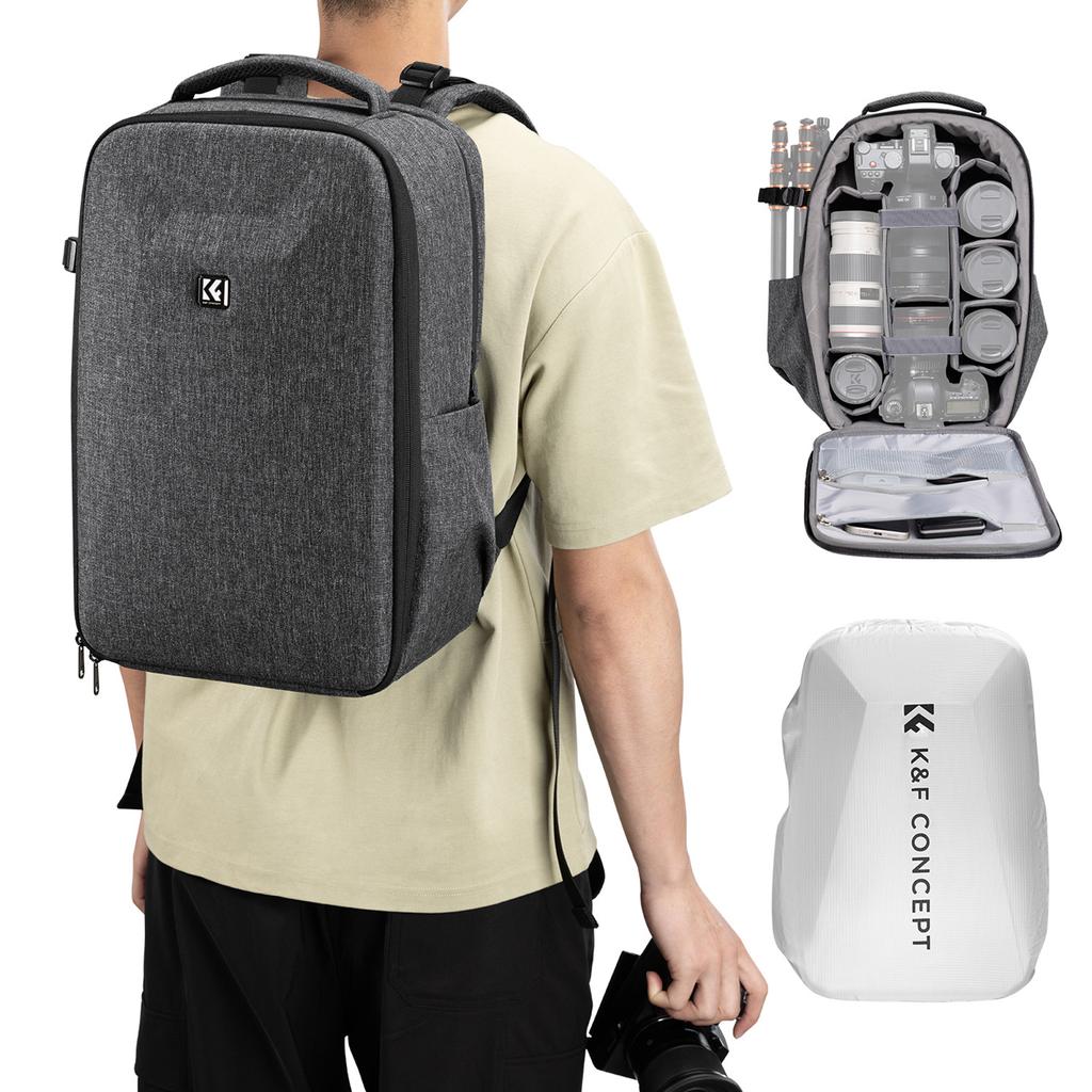 K&F CONCEPT Multifunktionell Kameraryggsäck Hardshell DSLR Kameraväska 22L Stor Kapacitet Kamera