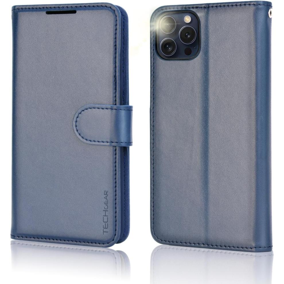 iPhone 15 Pro Max Leather Wallet Case, Flip Protective Case Cover with Wallet Card Holder, Stand and Wrist Strap PU Leather Case