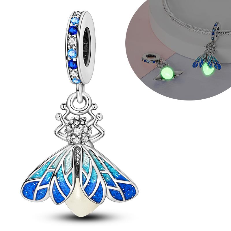 Luminous 925 Silver Firefly Pendant Charm for Bracelet Making Fashion Jewelry DIY Gift