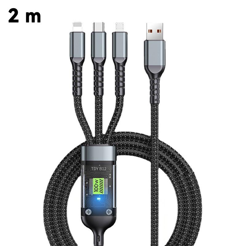 3-in-1 USB 100W Fast Charger Cable Car USB To Type-C Micro LIGHTNING Cable For iPhone 16 15 14 13 Samsung Xiaomi Huawei