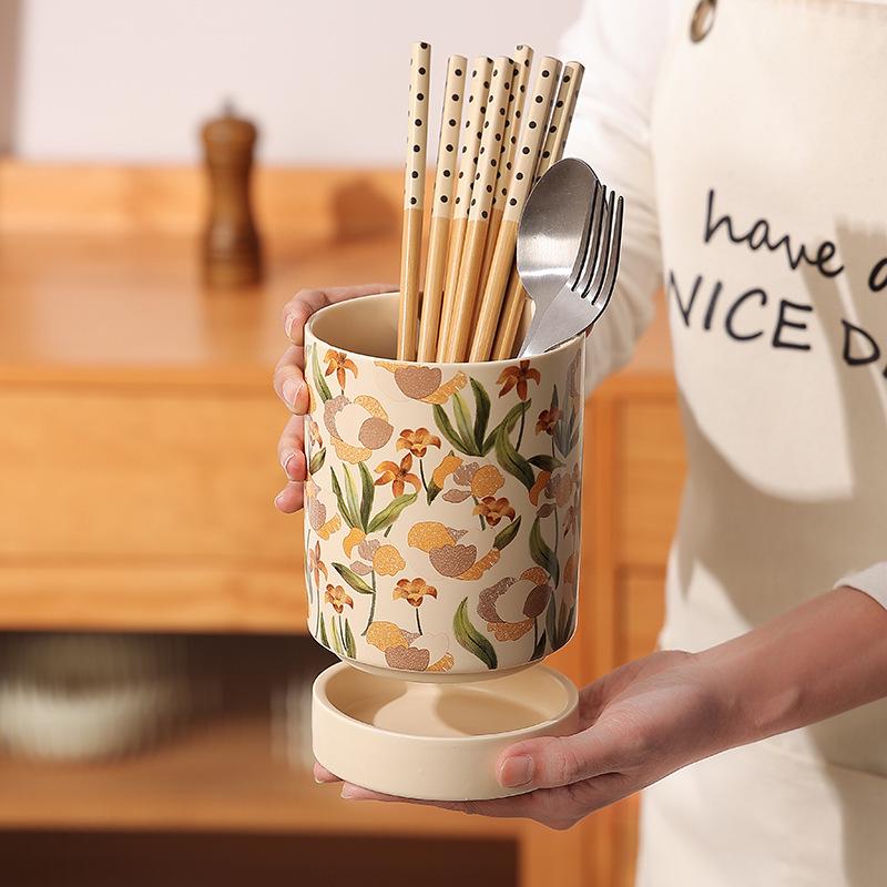 French Ceramic Kitchen Countertop Chopstick Holder & Drainer