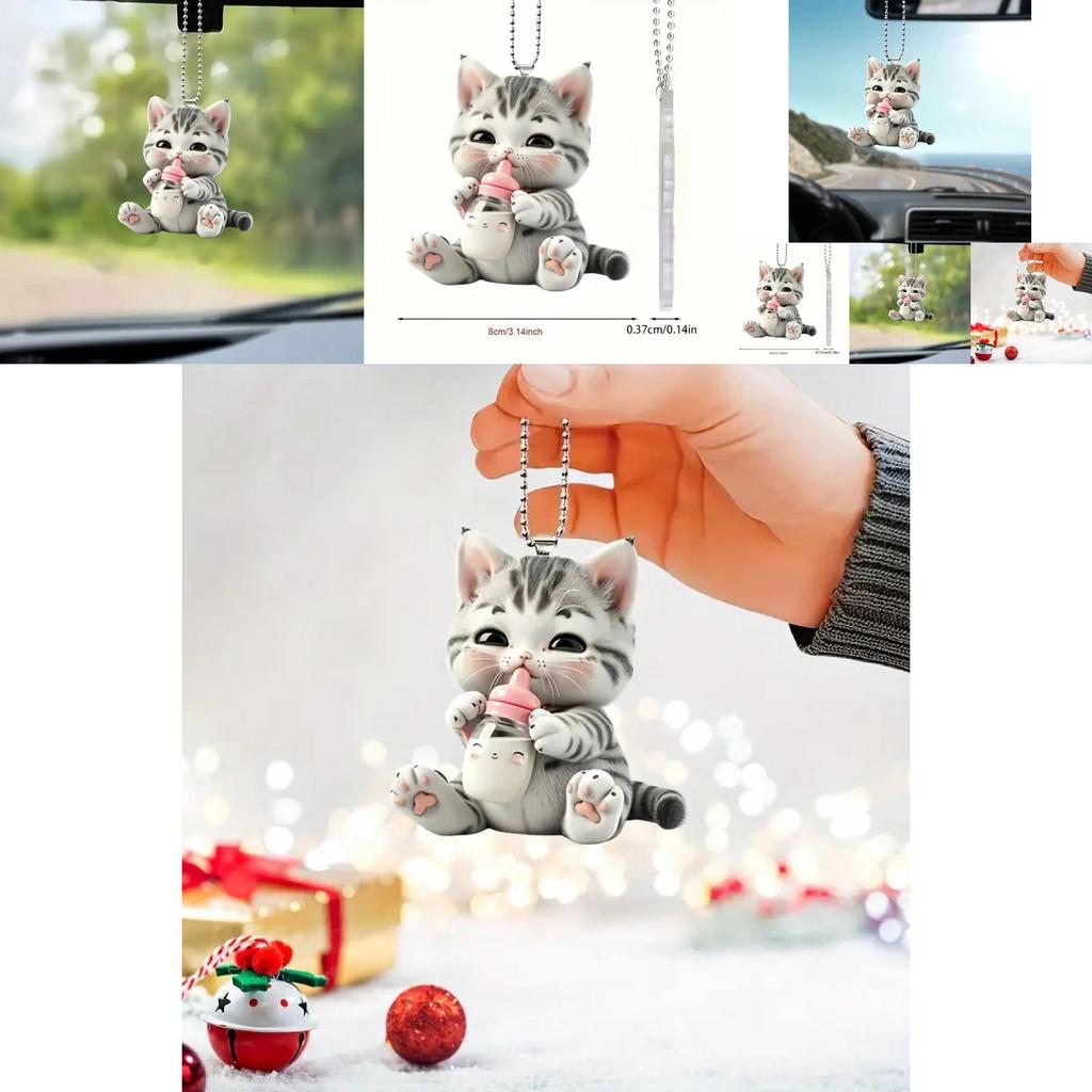 Adorable Acrylic Cat Car Decoration Hanging Pendant For Stylish Interior Decor