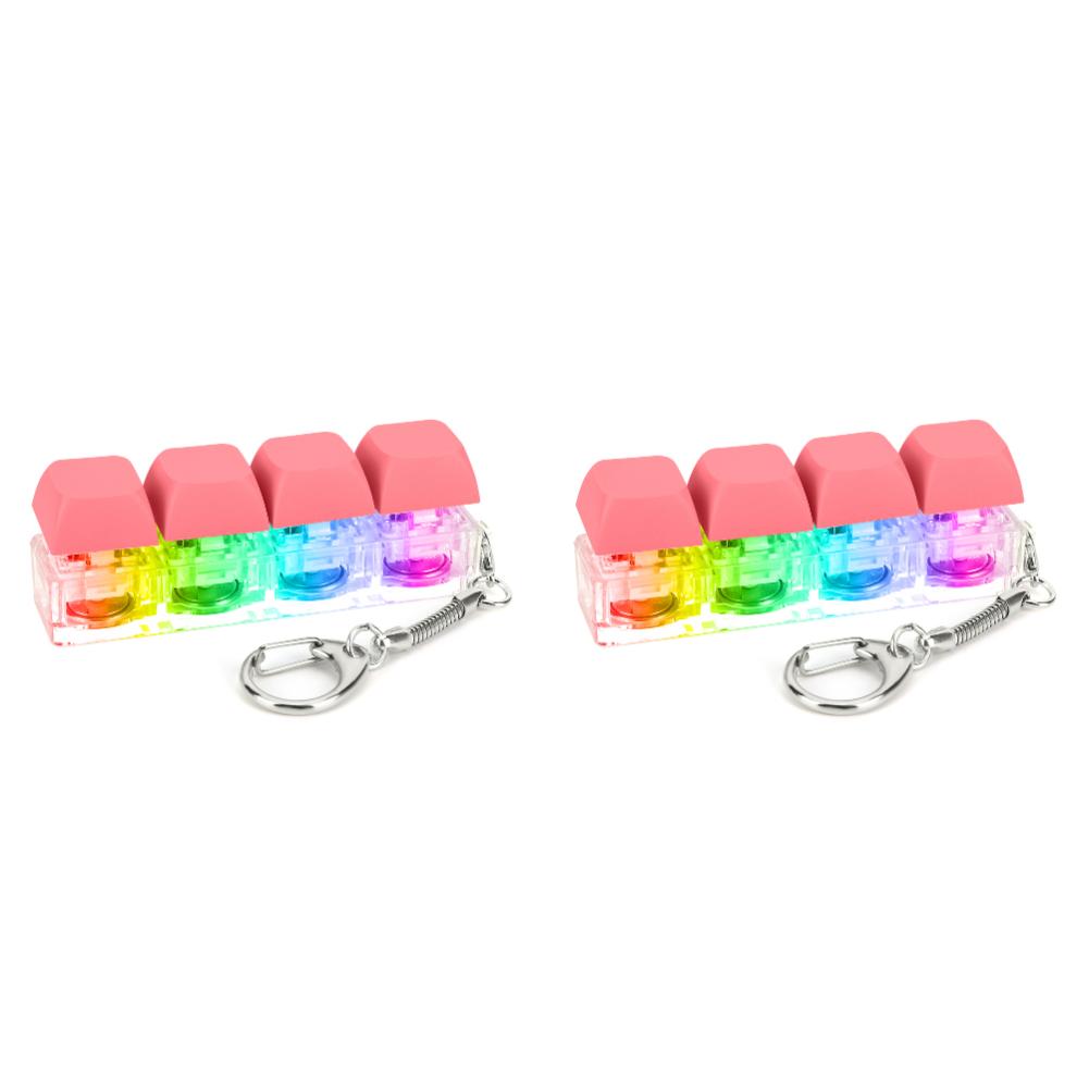2Pcs 4 Keys Keyboard Fidget Keychain Keyboard Decompression with LED Light Keyboard Clicker DIY Button To Relief Pass The Time